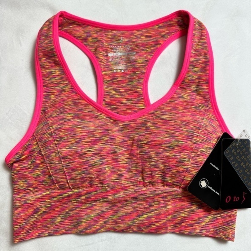 O to S pink multi colored sports bra. NWT.
